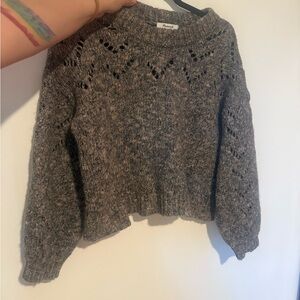 Cozy Chunky Knit Pullover Sweater - Heather Grey/cream